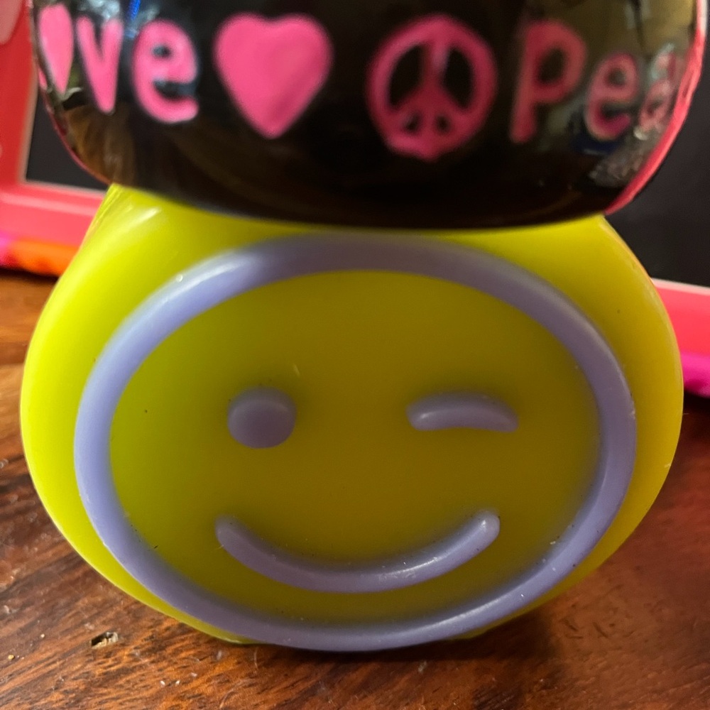 Room Essentials Yellow and Purple Smiley Face Candle and bangle bracelet